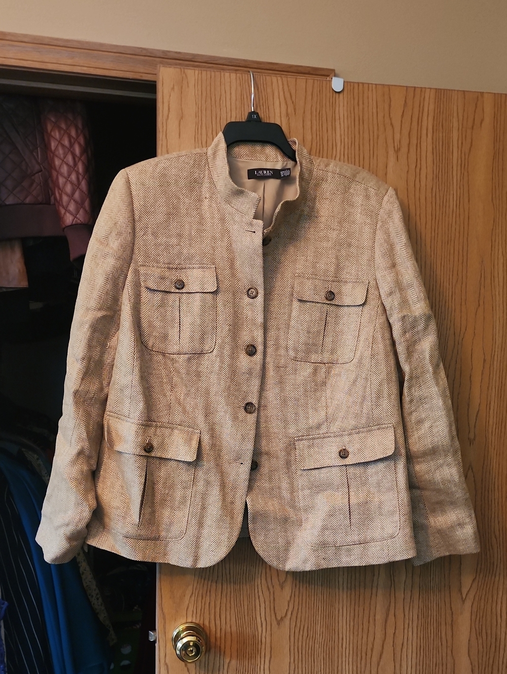 Lauren Ralph Lauren Beige Tweed Pocket Blazer